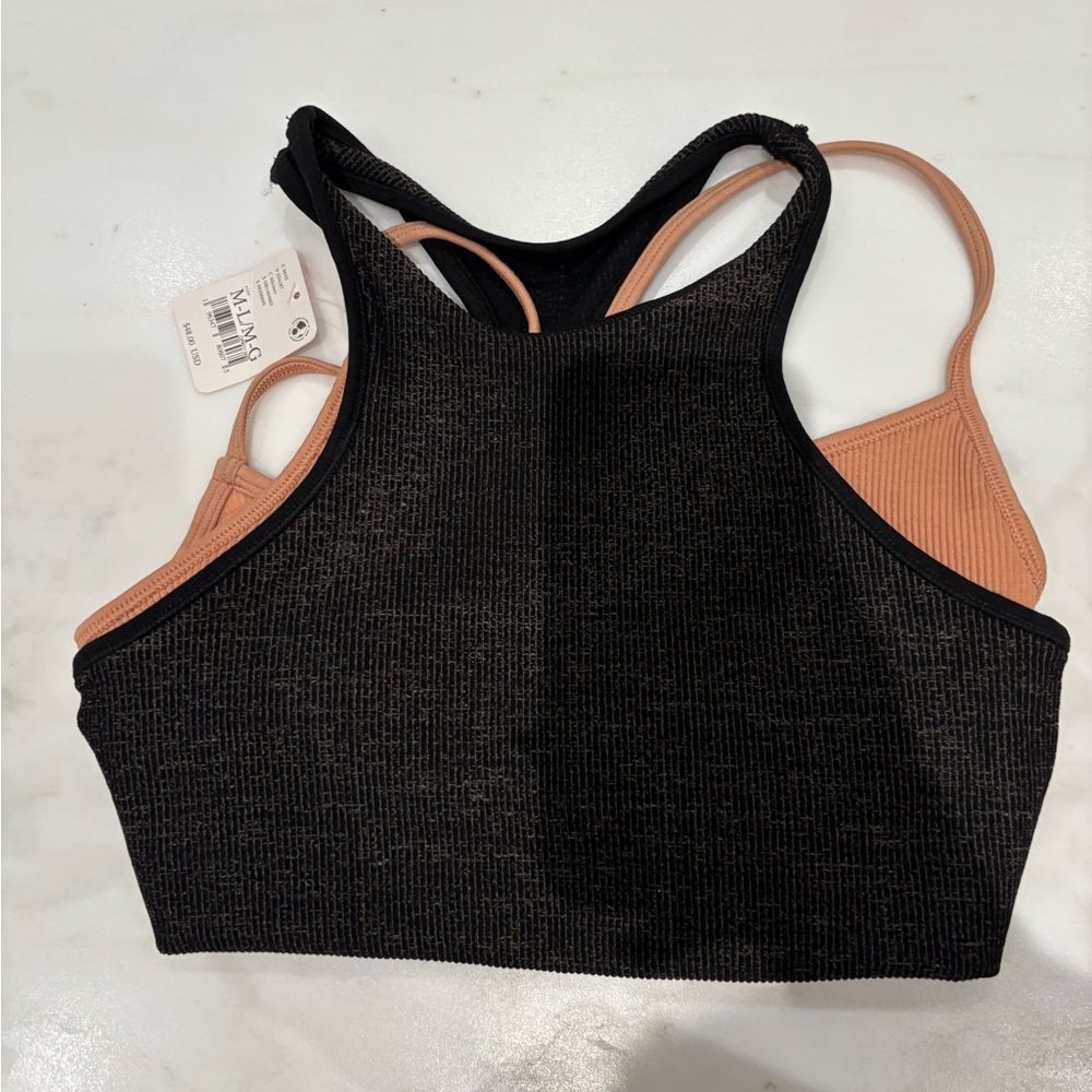 Black and Tan Free People Women's Cropped Workout Top